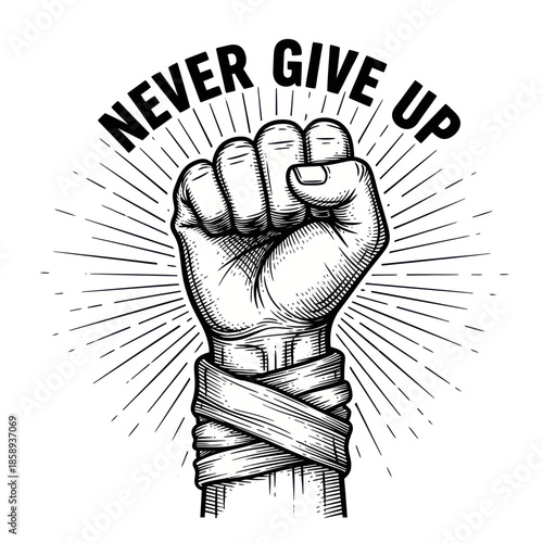 Clenched Fist with Bandaged Wrist Illustration.