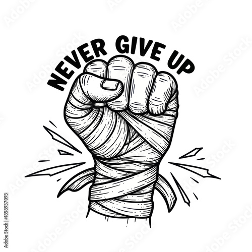 Clenched Fist with Bandages and Text.