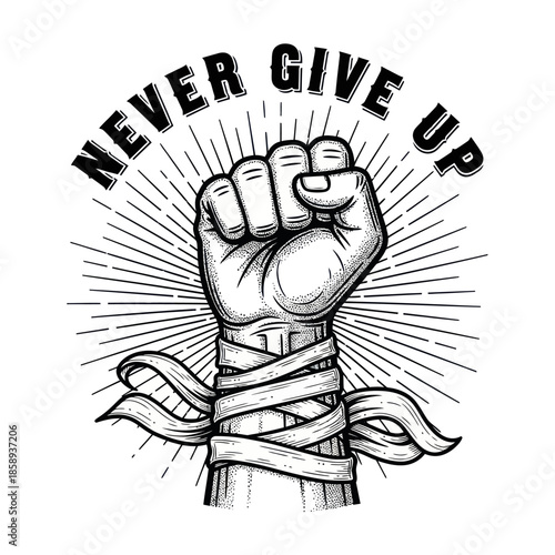 Clenched Fist with Bandage and Ribbon.