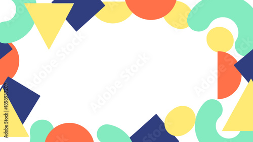 Abstract geometric shapes framing a white copy space with a playful and modern aesthetic