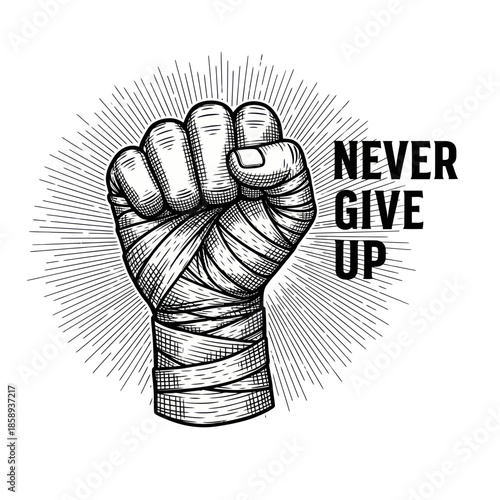 Clenched Fist with Bandages and Inspiring Text.