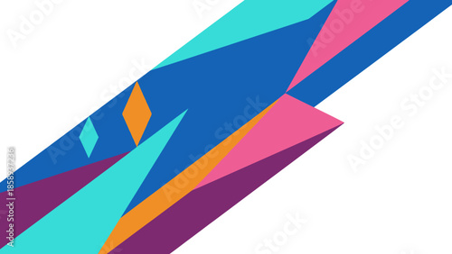 Abstract Geometric Shapes in Vibrant Blue, Pink, Orange, and Teal Colors with Clean White Space