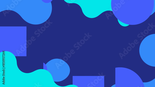 Abstract Blue and Cyan Shapes on a Deep Blue Background - Minimalist Design with Organic Forms and Geometric Elements