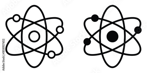 Physics Icons of Black Colored in Various Styles, Including Atom, Magnet, Energy, Force, Light, and Motion Symbols,  Illustrations