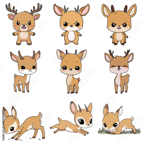 Set Icon of Springbok kawaii minimal flat