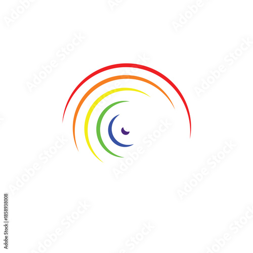 A vibrant vector illustration of concentric rainbow-colored arcs forming a partial circle. Represents diversity, inclusion, creativity, and spectrum.