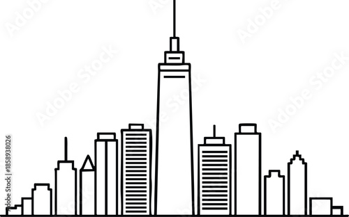 Minimalist City Skyline Line Art, silhouette, illustration, vector.