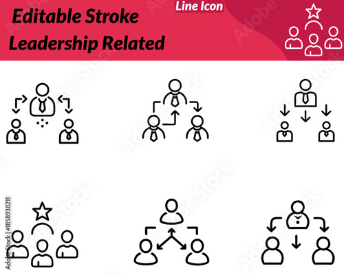 A modern leadership icon featuring a central human figure star flag standing above others. Designed clean minimal lines to leadership guidance direction teamwork influence and organizational vision.