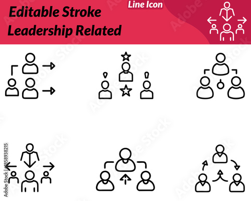 A modern leadership icon featuring a central human figure star flag standing above others. Designed clean minimal lines to leadership guidance direction teamwork influence and organizational vision.