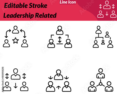 A modern leadership icon featuring a central human figure star flag standing above others. Designed clean minimal lines to leadership guidance direction teamwork influence and organizational vision.