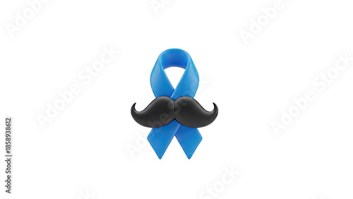 Blue ribbon with mustache symbol for prostate cancer awareness on transparent background