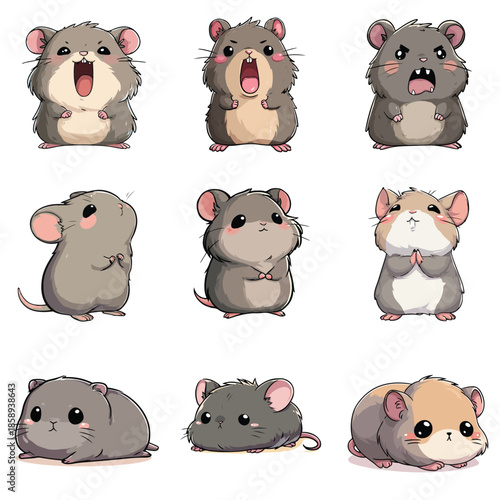 Set Icon of Vole kawaii minimal flat