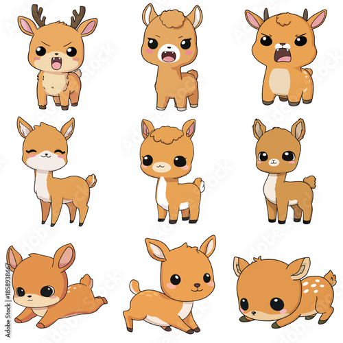Set Icon of Vicuna deer kawaii minimal flat