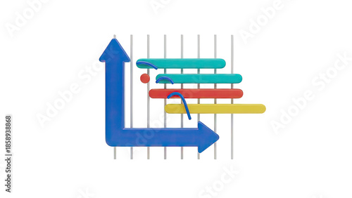 3D Bar Chart with Upward Arrow and Data Bars on transparent background