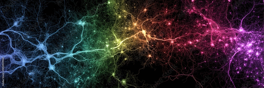 Fototapeta premium Colorful Neural Network Patterns Representing Synaptic Connections in a Digital Abstract Design