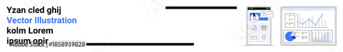 Analytics dashboard with charts, app UI components, and visual data. Ideal for data presentation, business tools, app design, planning, report visualization, decision making and simple landing page