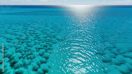 Aerial view of crystal clear turquoise ocean water under sunlight
