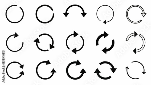 Collection of Circular Arrow Icons Representing Refresh and Reload Actions.