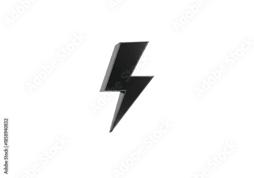 A sleek 3d rendered dark metallic lightning bolt icon shines subtly on a minimalist black background.