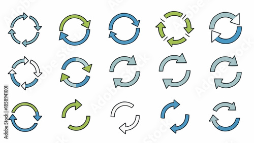 Collection of circular arrow icons representing refresh and repeat actions.