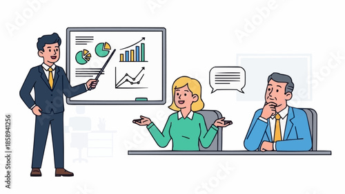 Business Presentation - Man Explaining Charts to Colleagues in Meeting.