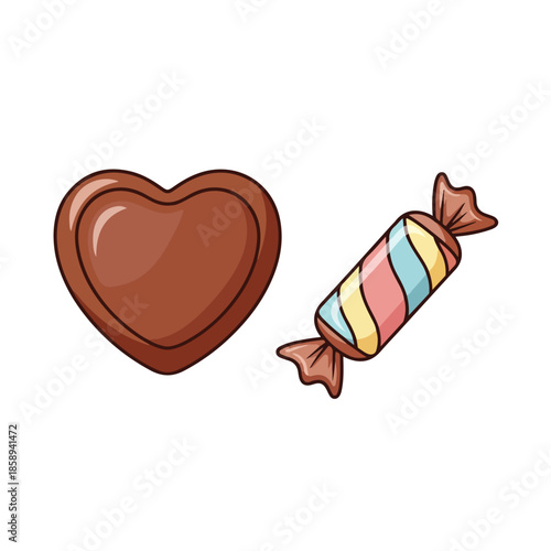 A heart shaped chocolate and a single wrapped candy