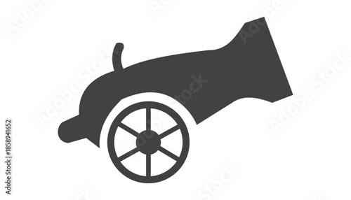 Dark gray silhouette of a vintage megaphone on wheels isolated on white background