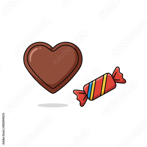 A heart shaped chocolate and a single wrapped candy