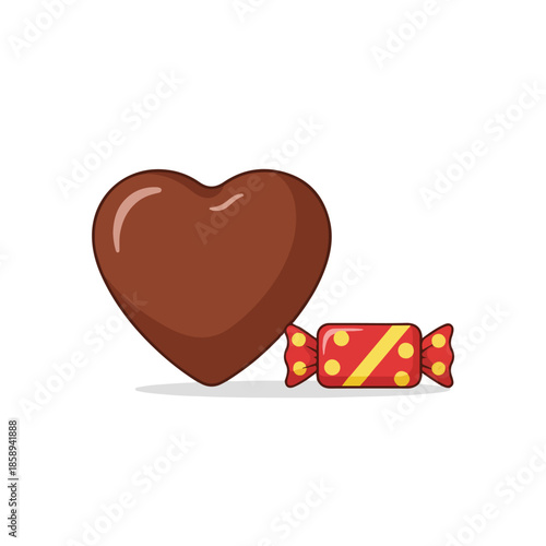 A heart shaped chocolate and a single wrapped candy