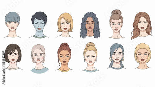 Diverse Women Portraits - A Collection of Unique Hairstyles and Features.