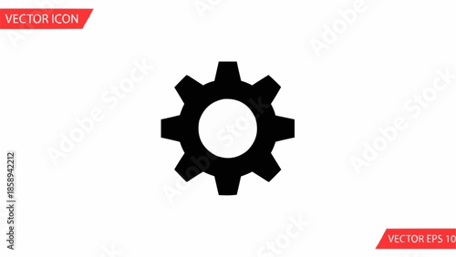 Black Gear Icon - Symbol of Settings, Configuration, and Mechanical Processes.