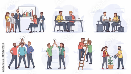 Diverse Teamwork Scenarios - Collaboration, Success, and Growth.