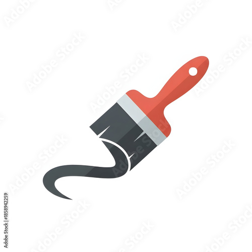 Dynamic graphic illustration of a paint brush with a flowing black stroke, symbolizing creativity, artistic expression, and renovation, ideal for web elements and design projects