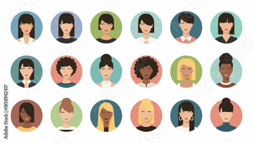 Diverse Collection of Womens Portraits in Circular Frames.