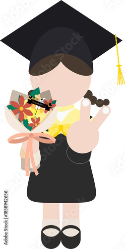 졸업식, 졸업생, 꽃다발을 든 소녀
