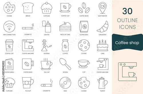 Set of coffee shop icons. Thin outline icons pack. Vector illustration