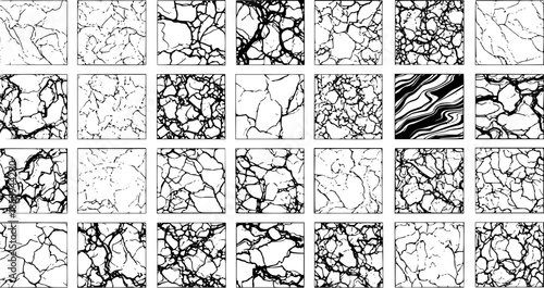 Abstract Black and White Marble Texture Backgrounds, Cracked Stone Patterns, Natural Mineral Veins, Seamless Grunge Graphics