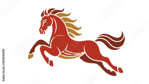 An elegant red horse in mid-air on the run.