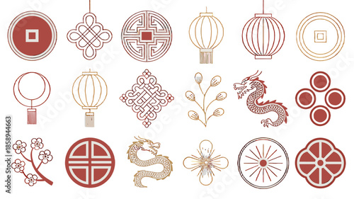 Elegant collection of Traditional Chinese symbolic illustrations 