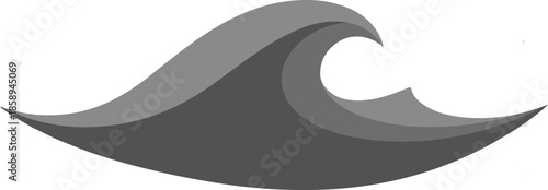 A dynamic circular vector illustration of a curling ocean wave in multiple shades of blue. The stylized design uses flowing layers to depict a powerful, breaking surf crest.