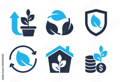 Recycling and Nature Investment icon set. Solid glyph series icons