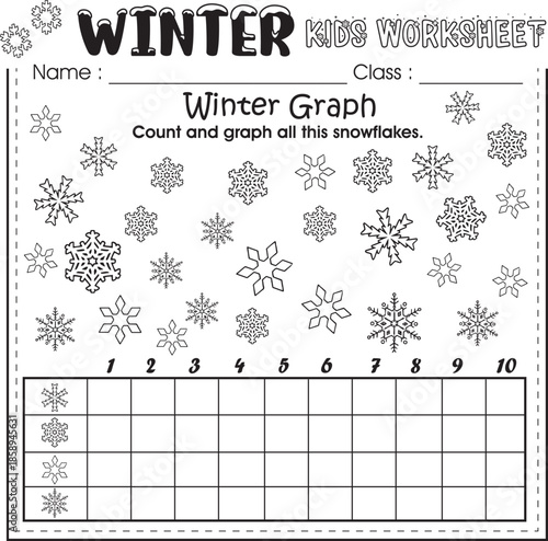 Winter kids worksheet : count and graph