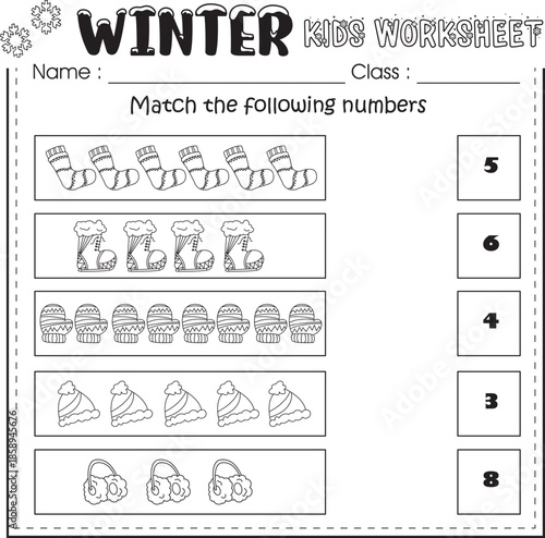 Winter kids worksheet : match the following numbers