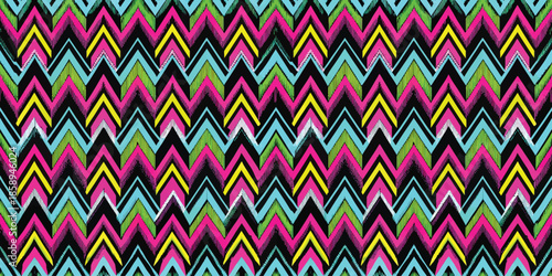Colorful zigzag pattern with vibrant pink, teal, and black hues creating a lively and eye-catching design.