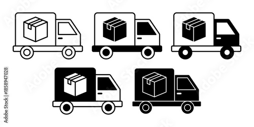 Delivery Truck Black Icon Bundle for Shipping Logistics