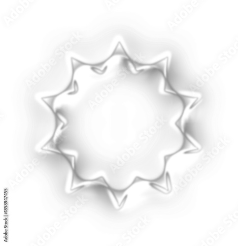 Abstract white spiky circular graphic element with subtle glow effect on a clean background.