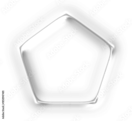 A glowing white outline of a regular pentagon shape with a subtle embossed effect on a white background.