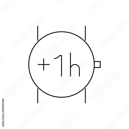 Minimalist Line Art Watch Face Displaying Plus One Hour Time Increment, Time Extension Concept, Simple Graphic