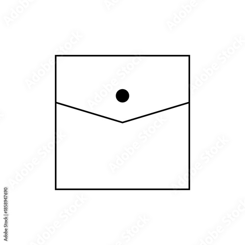 Simple minimalist vector icon illustration of a white square pocket with a fold and a black dot, isolated on a white background for design.