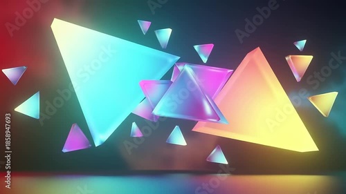 Colorful geometric shapes floating in a vibrant space